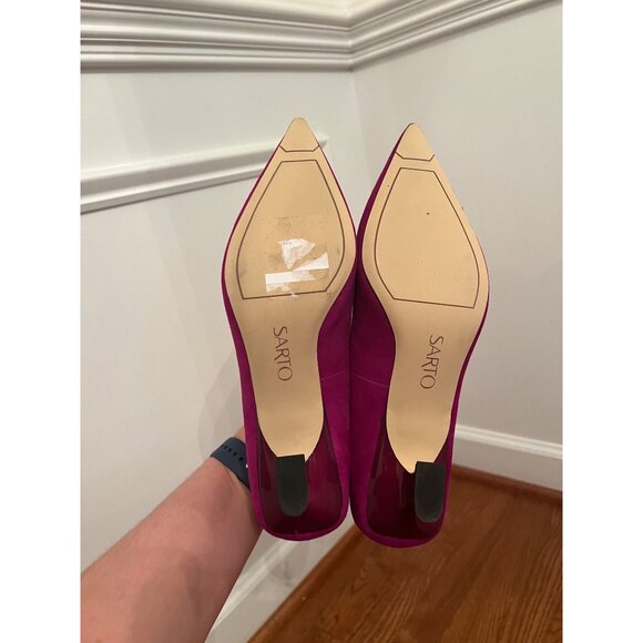 Franco Sarto Diva Pointed Toe Kitten Heel Pump Raspberry Pink Suede Sz 7.5 - Picture 5 of 8